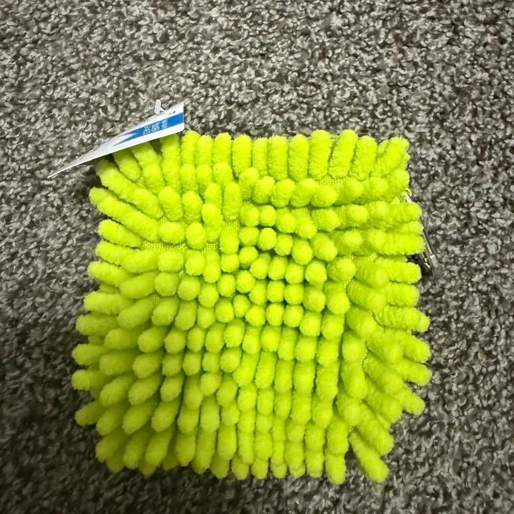 fuzzy coin purse with zipper closure